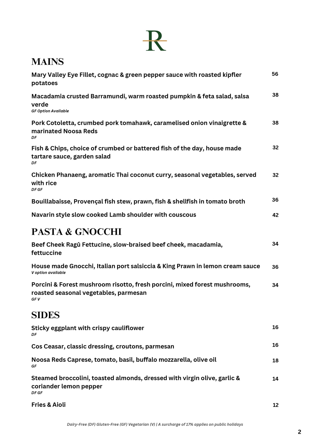 Lunch & Dinner Menu – The Ridge Noosa